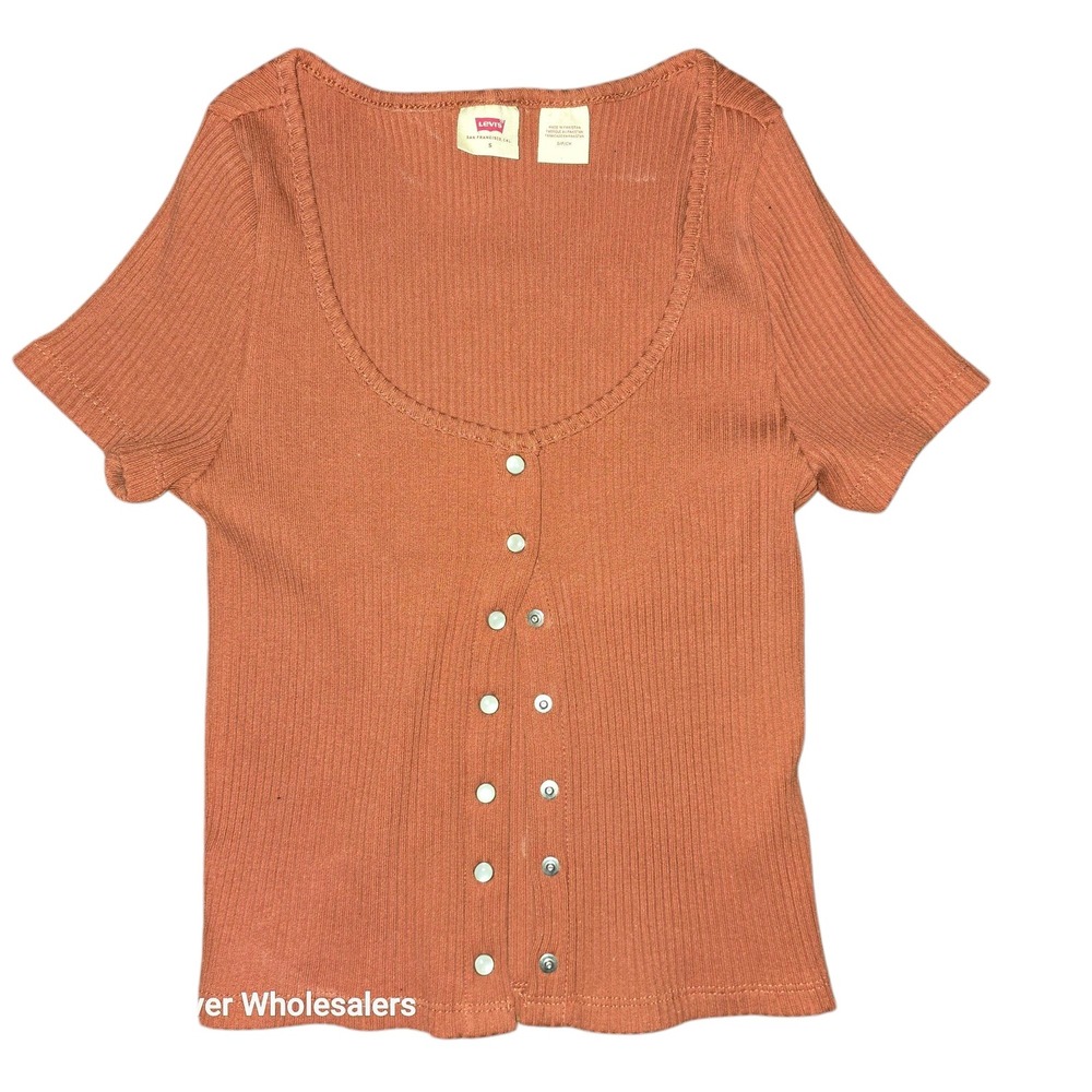 Levi's Ribbed Top Pearl Snap Casual Tee Short Sleeve Copper‎ Size S